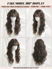 NAMM Wig Rambut Bergelombang Cokelat 22 Inci untuk Wanita, Wig Rambut Serat Sintetis Tahan Panas Mesin Penuh dengan Poni, Ideal untuk Kerja Sehari-hari, Kencan, Pesta & Cosplay - Coklat - View 6
