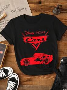 Disney Cars T Shirt  Mcqueen Print Casual Wear - 黑色 - 查看 2
