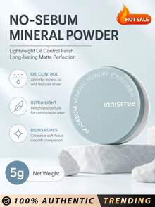 innisfree No-Sebum Matte Mineral Setting Powder 5g, Makeup Korea, Bedak Tabur untuk Menyamarkan, Bebas Pewangi, Transparan - Baru - 5g - View 1