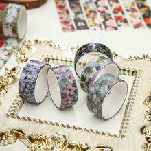 10 Rolls Of Vintage Bright Floral Pattern Washi Tape Set - Beautiful DIY Decorative Self-Adhesive Strips For Scrapbook Diary Decoration Washi Tape, Handmade Gifts For Friends Back To School - Sets - View 9