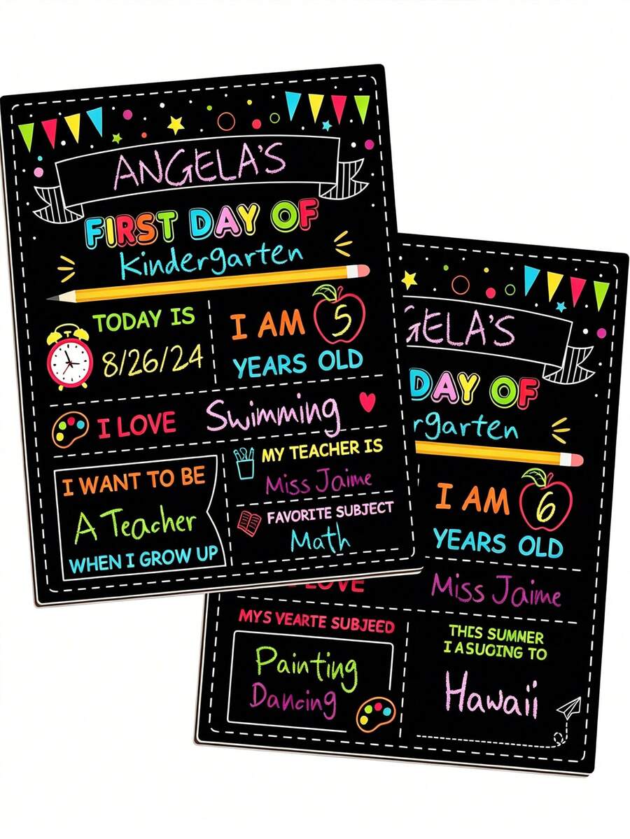 1/2Pcs Double-Sided First Day Of School Sign Board, 12 * 10 Inches Back To School Sign, Reusable Color Painting First And Last Day Of Preschool Board - Multicolor - View 1