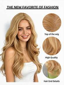 24 Inch Gold Middle Part Wig, Long Wavy Curly Heat Resistant Synthetic Fiber Middle Part Natural Look Wig, Suitable For Daily, Party, Halloween - Multicolor - View 7