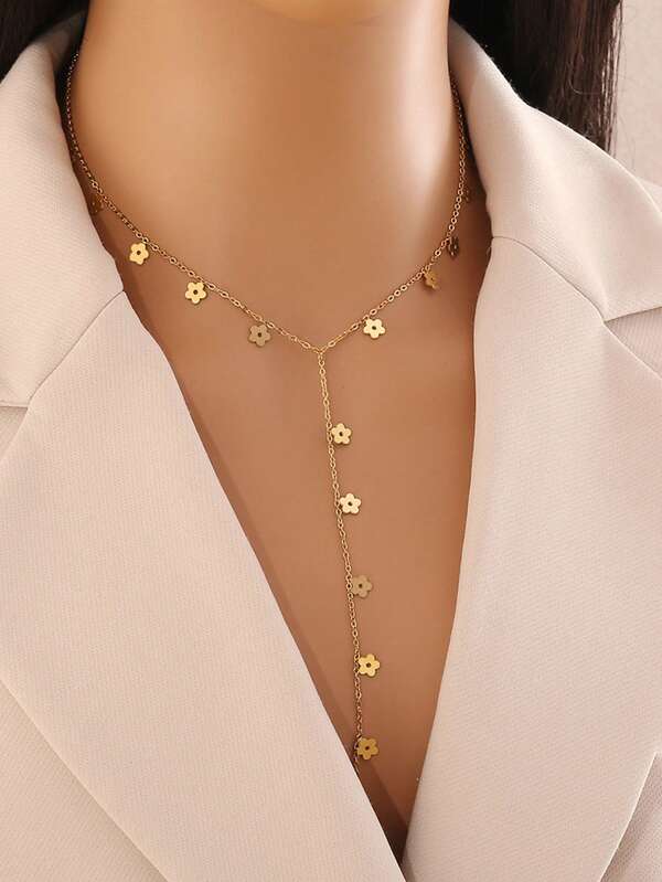 New Y-Shaped Long Chain Five-Leaf Flower Luxury Niche Elegant Pendant Necklace