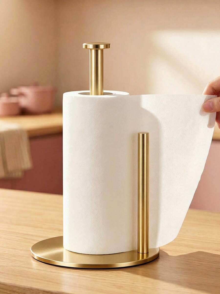 Stainless Steel Upright Tissue & Wrap Holder - Multi-Functional Countertop Organizer For Kitchen Paper Towels And Plastic Wrap, Also Works Perfectly As A Bathroom Tissue Rack. Equipped With A Solid Non-Slip Base For Steady Placement, This Durable Holder Fits Kitchens, Bathrooms, Restrooms And Hotels, A Practical Daily Household Storage Essential. - Multicolor - View 1