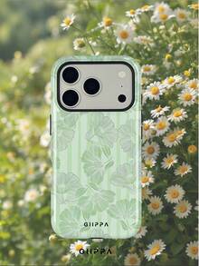 GIIPPA 1件淡綠色條紋背景配淡藍色與粉色邊緣清新花卉圖案設計，Phone 17 Pro Max 手機殼，相容於 Phone 16 Pro Max、15 Pro Max、14 Pro Max，韓式高端時尚趣味手機殼，相容於 11/12/13/14/15/16 Pro Max Plus，優雅設計適合男女，送給女友的完美禮物！ - 淺綠色 - 查看 6