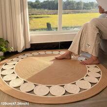 Bohemian Style Handwoven Linen Fiber Round Rug, Suitable For Living Room - Beige Rug, Non-Slip Rug, Garden Rug, Bathroom Rug, Kitchen Mat, Washable And Pet Friendly, Suitable For Bedroom, Patio, Indoor And Outdoor, Home Decor, Father's Day Gift! - Coffee Brown - View 5