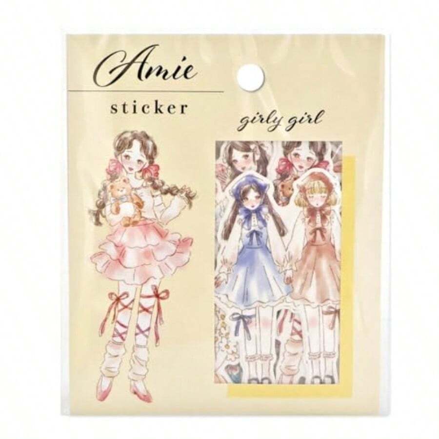 Amie Sticker アミ ステッカー かわいい フレークシール 水彩ガール 上質紙 日本製 - ガーリーガール - チェックする 1