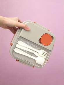 1pc Insulated Lunch Box With Spoon And Fork, Separate Sauce Container, Multi-Compartment Food Storage Container, Kitchen And Restaurant Fresh-Keeping Box, Back To School Essential - Multicolor - View 10
