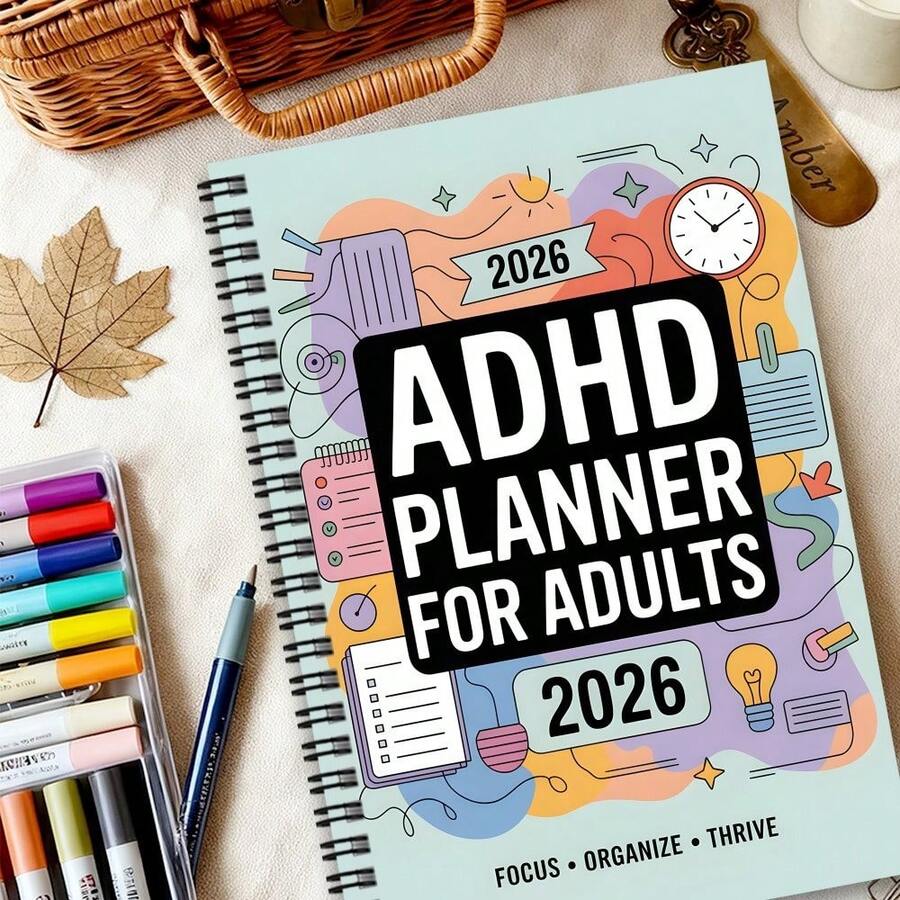 1本 A5 開學季成人美學 ADHD 規劃本 - 螺旋裝訂神經多樣性生產力手冊,含每日待辦清單、任務筆記、視覺化行程表 - 附時鐘、星星與核對清單的專注日記本 - 多色 - 查看 1