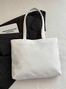 Classic Color Block Shoulder Bag, Minimalist Versatile Large Capacity Tote Bag, Commuter Canvas Handbag, Fashionable - White - View 6