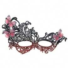 Halloween Rhinestone Butterfly Mask - Sparkling Butterfly Shape With Bright Rhinestone Embellishments, For Masquerade, Cosplay Dress Up - Red - View 6
