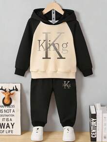 2pcs/Set Boys Printed Loose Colorblock Long Sleeve Hoodie + Sweatpants Set, Suitable For Daily Wear, School, Music Festivals, Vacation, Commuting. - Multicolor - View 2