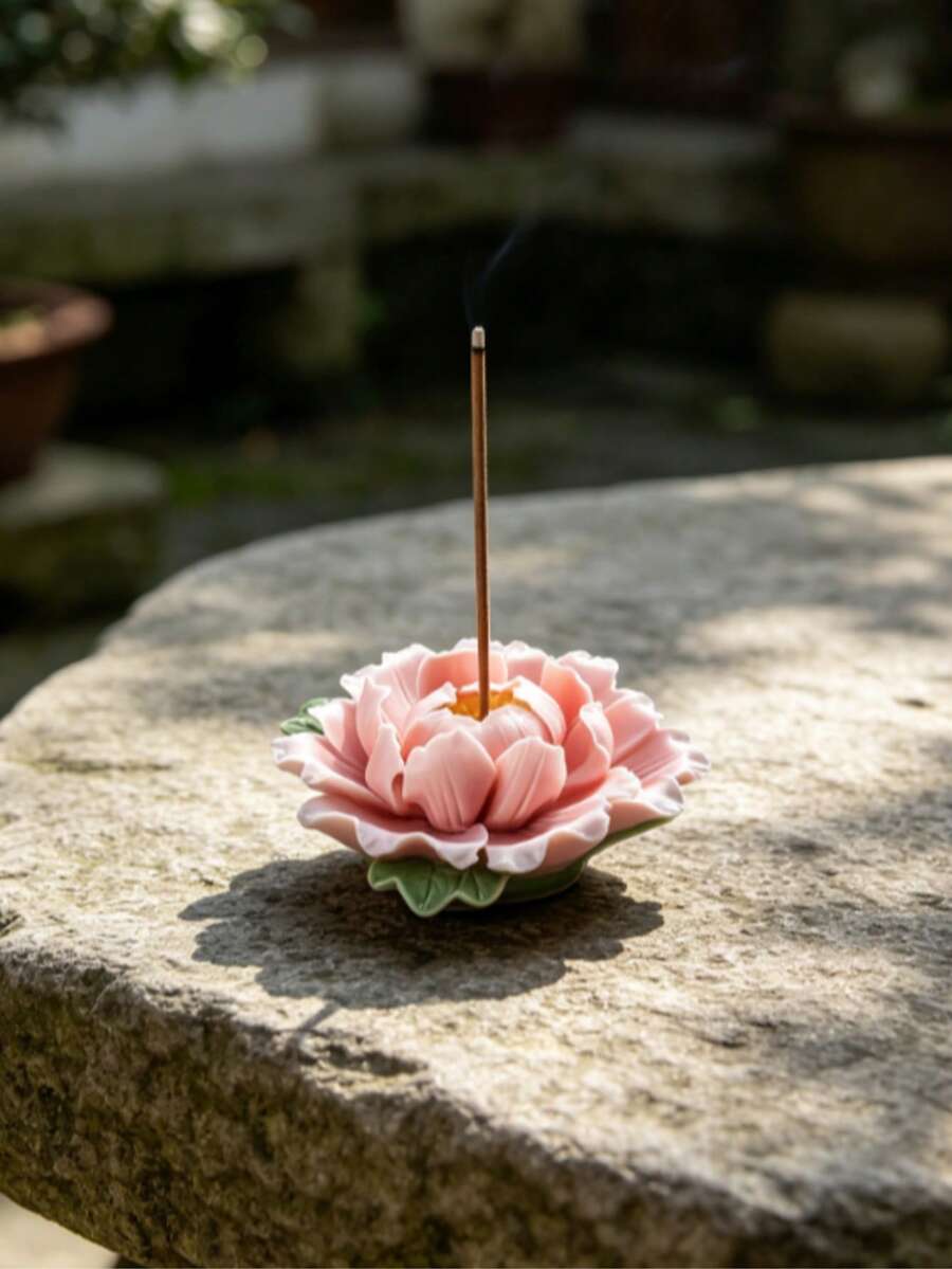蓮花牡丹香座，禪意手工陶瓷裝飾品，居家辦公室茶桌裝飾，創意香氛禮物 - 均碼 - 查看 1
