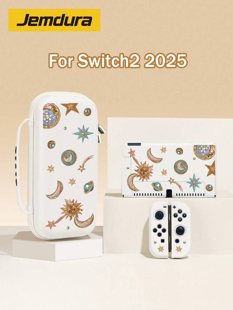 相容於 Switch 遊戲主機配件,復古星空主題星月宇宙圖案,相容於新 Switch 2 (2025)、NS 第 2 代/Switch OLED/Switch Lite 保護殼、收納袋、卡槽底座外殼、遊戲卡盒,送給 Switch 玩家的最佳禮物,情人節告白/浪漫禮物 - 彩色 - 查看 1