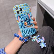 Estuche de teléfono autorizado por Disney - Set con cadena, Estuche de teléfono 3D de Stitch de Lilo y Stitch talla grande una pulsera 3D de silicona de Stitch con anillo metálico desmontable, con patrón de Stitch y Angel, compatible con iPhone 17/16/15/14/13/12/11/XS/XR/X Plus Pro Max, un estuche de teléfono de dibujos animados con estilo, la opción de regalo perfecta, protección de teléfono, funda de teléfono duradera, un gran regalo para amigos y familiares. - Blanco - Ver 2