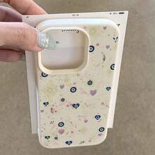 1pc TPU Material Rose Gold Evil Eye & Feather Pattern Phone Case, Compatible With IPhone 17 Pro Max/17/16 Pro Max/15/13/12/11, S20 FE/A15/S24/A55, Note 11/12/13 Pro, Full Coverage Anti-Drop Soft Protective Cover - White - View 3