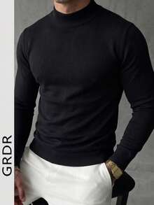 Men's Casual Solid Color Turtleneck Sweater, Autumn/Winter - Black - View 5