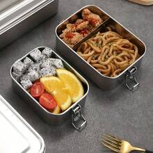 304 Stainless Steel Insulated Portable Lunch Box - Lightweight And Portable Square Bento Box With Airtight Lid, Suitable For Microwave And Refrigerator, Ideal Meal Prep Container For Office Workers And Travelers - Light Grey - View 4