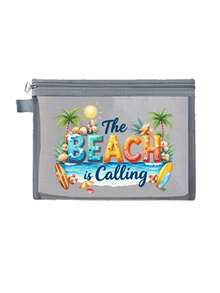 The Beach Is Calling 透視網格化妝包，夏季熱帶棕櫚樹印花拉鍊收納袋，便攜式旅行盥洗用品收納袋，輕量海灘化妝收納袋，化妝包，零錢包，配件收納袋，口紅與氣墊粉撲收納便攜化妝包透明收納袋盥洗包旅行收納袋，化妝包化妝收納袋護膚包盥洗包，度假、日常使用與戶外活動適用透明網格化妝收納袋，情人節禮物，母親節禮物 - 彩色 - 查看 16