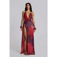 New Halter Dress With Metallic Hoop And Open Cut - 紅色 - 查看 7