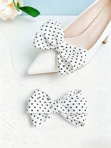 1 par de clips de zapato con lazo desmontable de 3 capas, accesorios con opciones de lunares blancos y lunares negros, de moda y elegantes, adecuados para tacones altos, zapatos de salón, zapatos planos, zapatos de negocios y zapatos de boda - Blanco - Ver 3