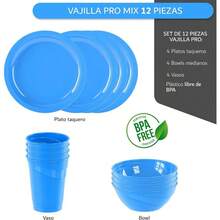 Vajilla de Plstico Reutilizable 12 Piezas Resistente Platos, Vasos y Tazones Grado Alimenticio Vajilla para, Hogar, Cocina y Camping Durable, Ligera y Apilable Azul - Azul - Ver 4