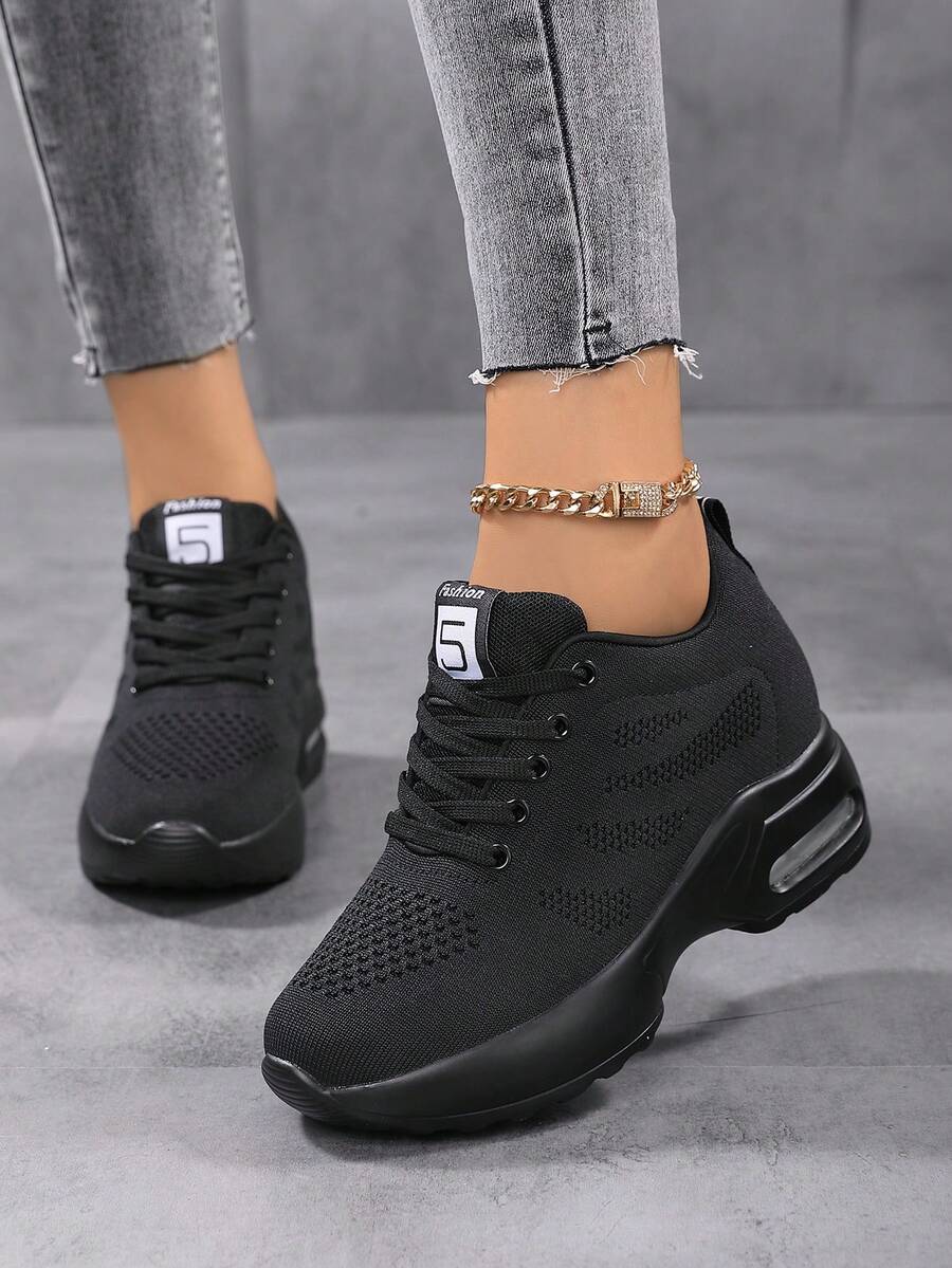 Sosenfer 女士隐形坡跟厚底运动鞋，低帮系带休闲鞋，高跟气垫轻便透气舒适四季鞋