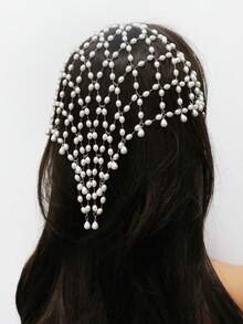 1pc Elegant Shiny Pearl Headchain, Fashion Jewelry Accessory For Women, Suitable For Bride, Wedding, Party Dress - Silver - View 2