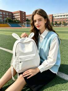 1pc Fashion Classic Solid Color Back To School Backpack, With Laptop Compartment, Ear Decoration, Lightweight Large Capacity Casual Travel Backpack, Suitable For Teens/Students/Graduates Daily Use, Outings, Travel, School, Etc. - Xx-974 - View 7