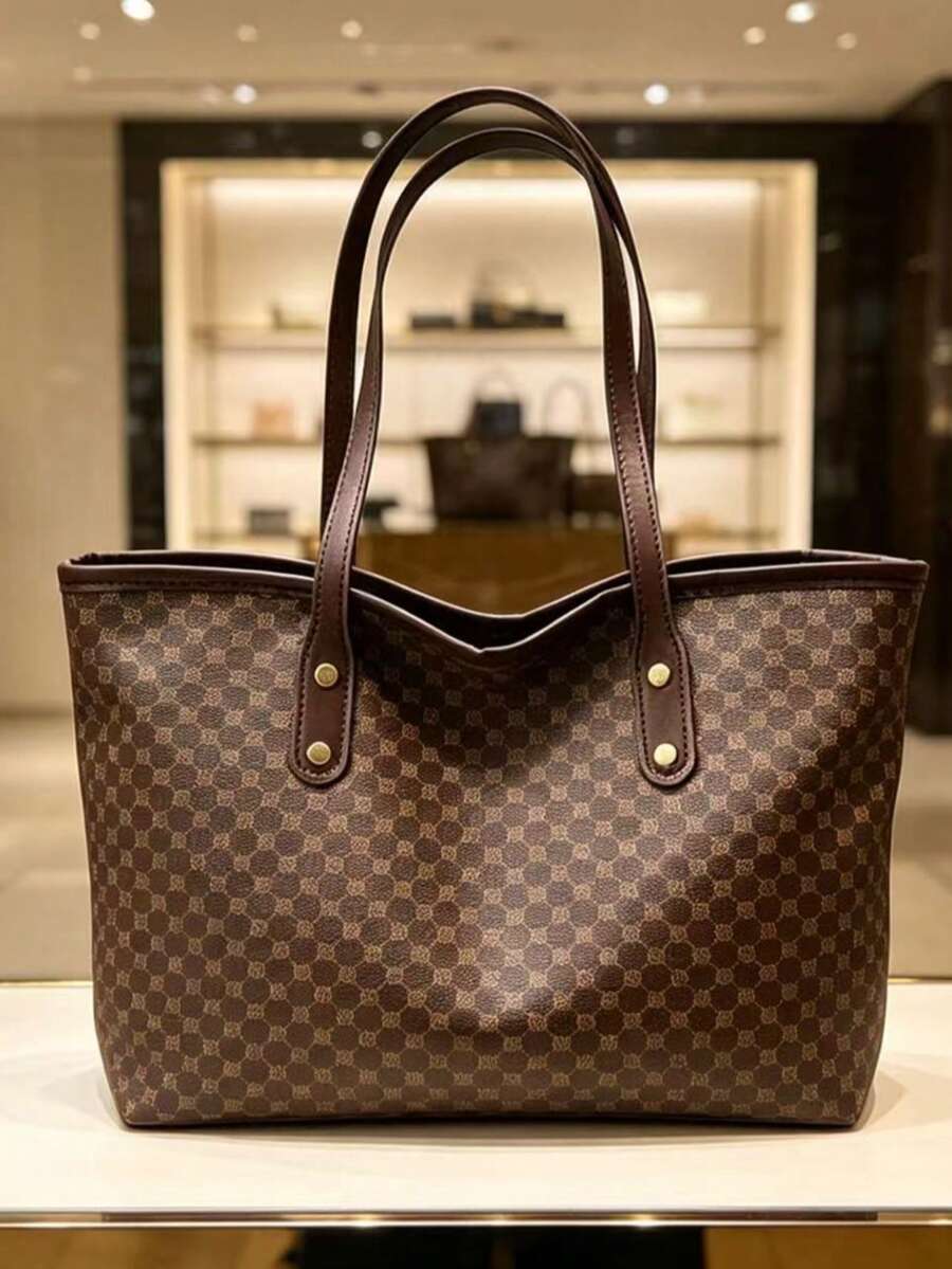 1個極簡主義托特包,不含吊飾,高級質感,大容量,百搭通勤,小眾奢華,校園風,大學生上課,校園通勤,閨蜜聚會,外出購物,圖書館學習,野餐攝影,日常旅行,短途旅行,歐美大學生通勤包,耐用面料,輕量大容量 - 咖啡棕 - 查看 1
