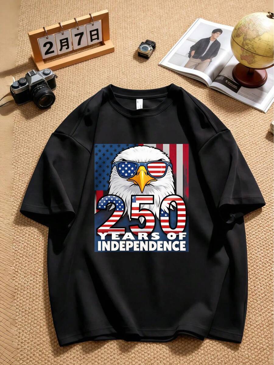 Short-Sleeved Garment With A Simple Frame Pattern For The US 250th Anniversary, For Everyday Wear. R9MW - 銅色 - 查看 1