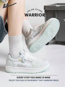 Warrior 女款板鞋 春夏季舒適簡約休閒時尚運動鞋 全年適用 耐磨 全天穿著 訓練跑鞋 - 米/青 - 查看 4