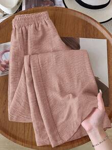 Versatile And Casual Solid Color Wide Leg Pants For Women - Pink - View 1