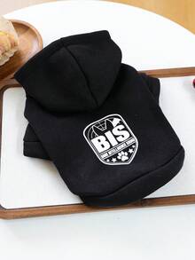 1件寵物衣服，狗/貓服飾，舒適運動衫系列適用於小型犬和幼犬，春季/秋季，白色「BIS-Puppy Intelligence Team」+ 純黑色運動衫 - 黑色 - 查看 8