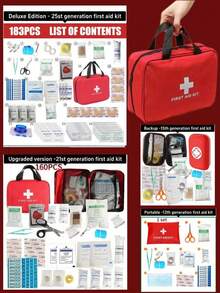 1 Conjunto - (160pcs/21pcs Conjunto) Kit de Primeiros Socorros, Múltiplos Acessórios de Primeiros Socorros, Curativos Combinados Respiráveis e à Prova d'Água e Outros Acessórios Relacionados ao Ar Livre, Atendendo às Necessidades Básicas de Primeiros Socorros para Família, Viagem e Bolsa (21/15/12pcs Conjunto) - 1 conjunto - Visão 1