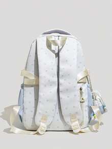Ombre Blue & White Cat Ear Backpack, Girly Star & Heart Print Bookbag With Pendant, Large Capacity - Blue - View 4