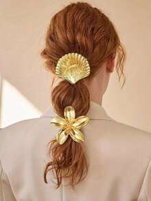 3pcs Golden Hair Ties, Metal Hair Ties Thick Hair, Elegant Durable Geometric Design, Golden Hair Accessories Stretchy And Non-Damage Ponytail Holders, Ocean Pattern 3 Style, Hair Styling, Minimalist Hair Bands, Elegant Design, Highquality Hair Bands, Multipack Hair Ties, Thick Hair Solutions, Fashionconscious Women - Gold - View 2