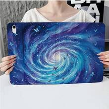 1入油畫漩渦星空 & 蝴蝶印花平板保護殼 附筆槽、自動休眠/喚醒，適用於 iPad 11'' A16、9.7/10.2/10.9、第7/8/10代、Air 2/4/5、Pro 11、Air 11/13 M3 2025/Galaxy Tab S10+/S9/A9，適用於 Oppo Pad、 Matepad、Vivo Pad、Honor Pad、 Xiaoxin Pad - 彩色 - 查看 1