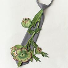 1件精緻刺繡花卉領帶，免繫領帶，復古文藝復興風格復古領帶，獨特小眾優雅設計感，適合襯衫、派對、度假 - 彩色 - 查看 18