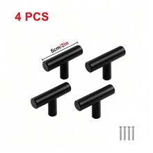 Set 4 Gagang Dapur, Tarikan Pintu T-Bar Stainless Steel, Kenop dan Gagang Kabinet, Perangkat Keras Furnitur Hitam - hitam - View 9