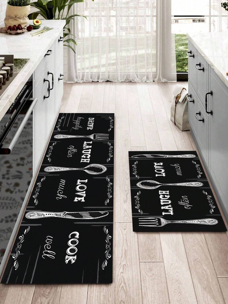 1 pieza Alfombra de mesa de cocina, Alfombra de cocina antifatiga, Juego de alfombra de cocina de goma, Alfombra de cocina con tema de Vida, Risa y Amor Antideslizante Lavable, Alfombra de pasillo de cocina, Respaldo de goma - Multicolor - Ver 1