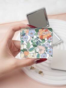 1pc Portable Folding Compact Mirror, Floral Design, Stainless Steel Frame With Nano Electroplating, Suitable For Various Occasions - Multicolor - View 15