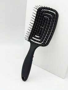 1pc Black Elastic Panda Shaped Large Curved Comb, Volumizing Wet/Dry Dual-Use Oil Hair Curly Hair Rib Comb - Black - View 4