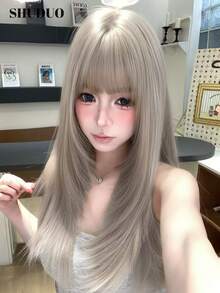 alicegarden 24-Inch Long Synthetic Wig Featuring A Natural Straight Style A Stunning Beige. Designed With Bangs , This False Hairpiece Is Perfect For Ms Daily Use, Offering A Natural And Natural Durable Wig Gift For Ladies. - Beige - View 1