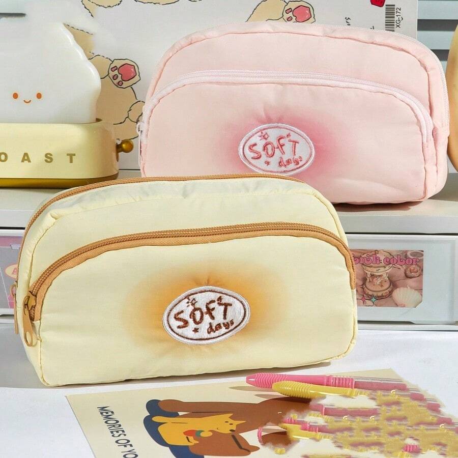 Unique Soufflé Pencil Case, Large Capacity, Student Pencil And Brush Storage Bag, Multi-Functional Zipper Storage Bag - Suitable For School, Office And Travel - Suitable For Students, Professionals, Men And Women Stationery Storage Box - Multicolor - View 1