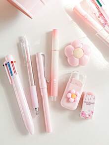 1組可愛7件組文具禮品套裝，高價值熱門禮物，學習文具紀念品，7合1多功能文具組 - 4種顏色可選，點亮辦公時光，包含推拉橡皮擦、螢光筆、原子筆及其他工具，創意人士理想的7件組文具組合！ - 套裝 - 查看 3