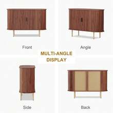 Aparador bajo moderno de 120 cm – Madera ranurada – Puertas correderas – Estantes ajustables – Consola de almacenamiento para salón, cocina, comedor o recibidor – Acabado en nogal - Marrón Chocolate - Ver 4