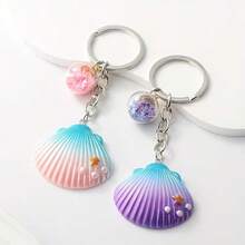 1pc Gradient Shell Resin Keychain, Star & Pearl Decoration, Glass Ball Pendant, Bag Charm Accessory, Ideal Graduation & Holiday Gift - Multicolor - View 2