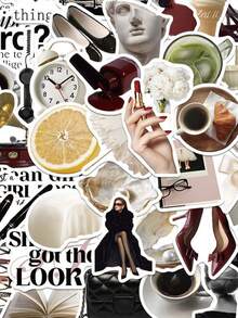 60pcs Y2K Style Black & White Sticker Set, Suitable For Laptops, Skateboards, Water Bottles, Notebooks, Waterproof And Durable, Aesthetic Design - Hot Pink - View 8