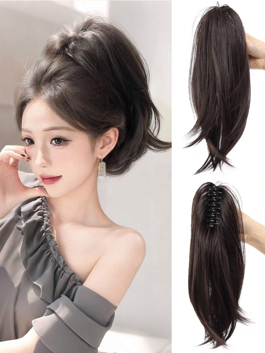 Synthetic Ponytail Extension,14 Inch Claw Clip Ponytail Extension, Soft Wavy Curly Clip On Ponytails For Women Heat Resistant Synthetic Hairpiece For Daily Use, Halloween - Multicolor - View 1